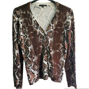 Pierri New York Cardigan Sweater Womens Medium Snake Print Beaded Mob Wife Glam
